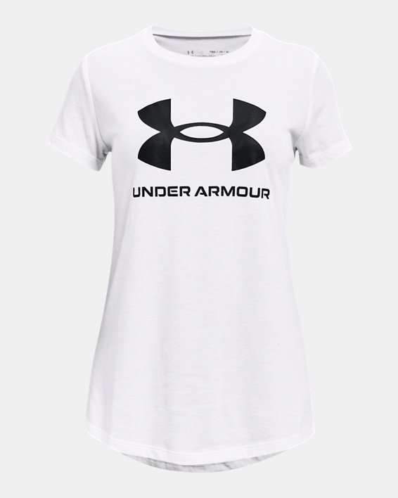 Camiseta de manga corta con estampado UA Sportstyle para niña, White, pdpMainDesktop image number 0